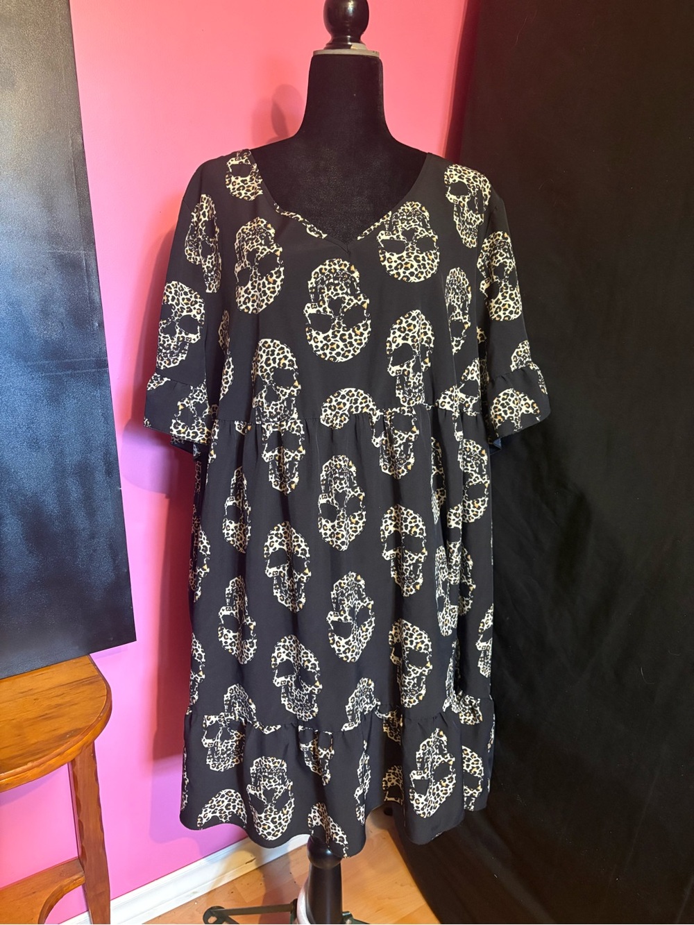 Black Skull Print Women’s Dress